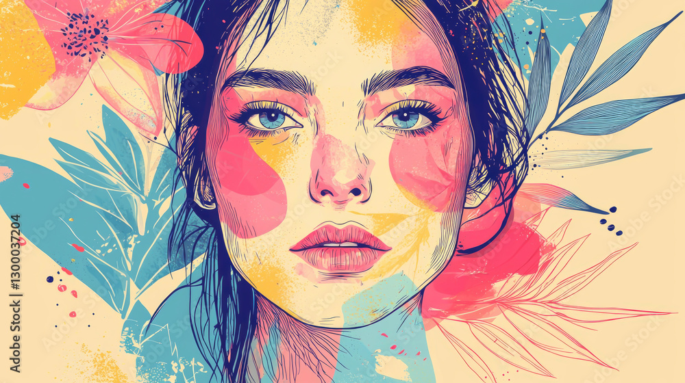Poster this artwork showcases an abstract vector portrait characterized by exaggerated facial features and 