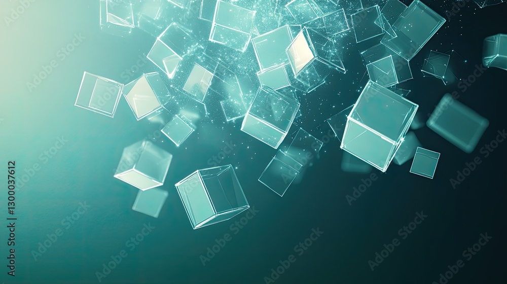 Aufkleber a futuristic hologram projection with floating geometric shapes and a clean background, offering spa