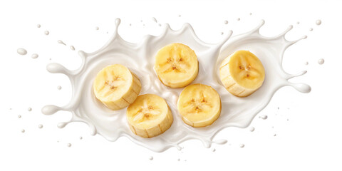 "Fresh Bananas Splashing in Creamy Milk – Isolated on Transparent Background"
"Juicy Banana Slices in a Smooth Milk Splash – Perfect for Food & Beverage Design"