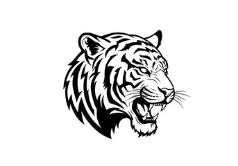 Obraz premium Majestic Tiger Head Profile: A Striking Black and White Illustration