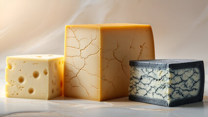 Rustic Cheese Selection on Wooden Background with Natural Texture and Warm Lighting