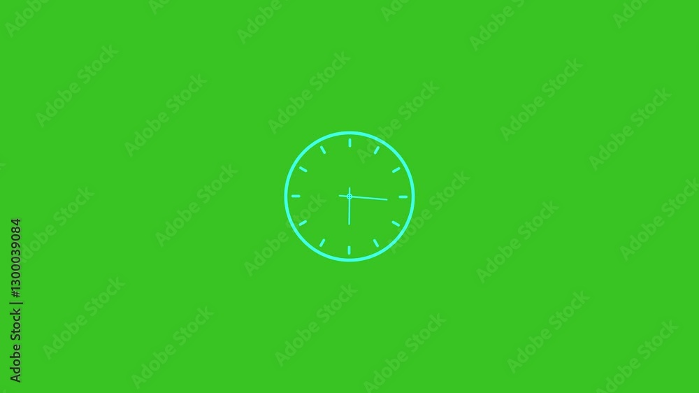 Poster clock icon animation cyan color on a green background.