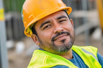 Portrait of a Confident Hispanic Construction Worker in Safety Gear