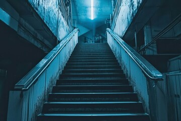 Obraz premium Unique ambiance of a metal staircase under blue lighting