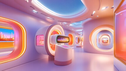 futuristic interior with advanced medical equipment and screens. The scene is bright and modern, creating a sense of technological advancement