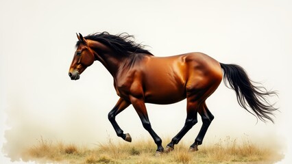 Fototapeta premium A stunning art painting of a horse running freely in a field, showcasing its powerful and graceful movement.
