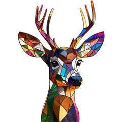 Stunning 3D Stained Glass Design of a Colorful Deer Head on a Transparent background for Creative Projects