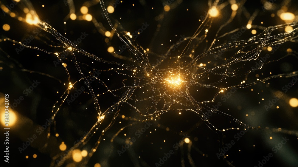 Poster abstract representation of ai neural networks, glowing nodes, and lines, with open space for brandin