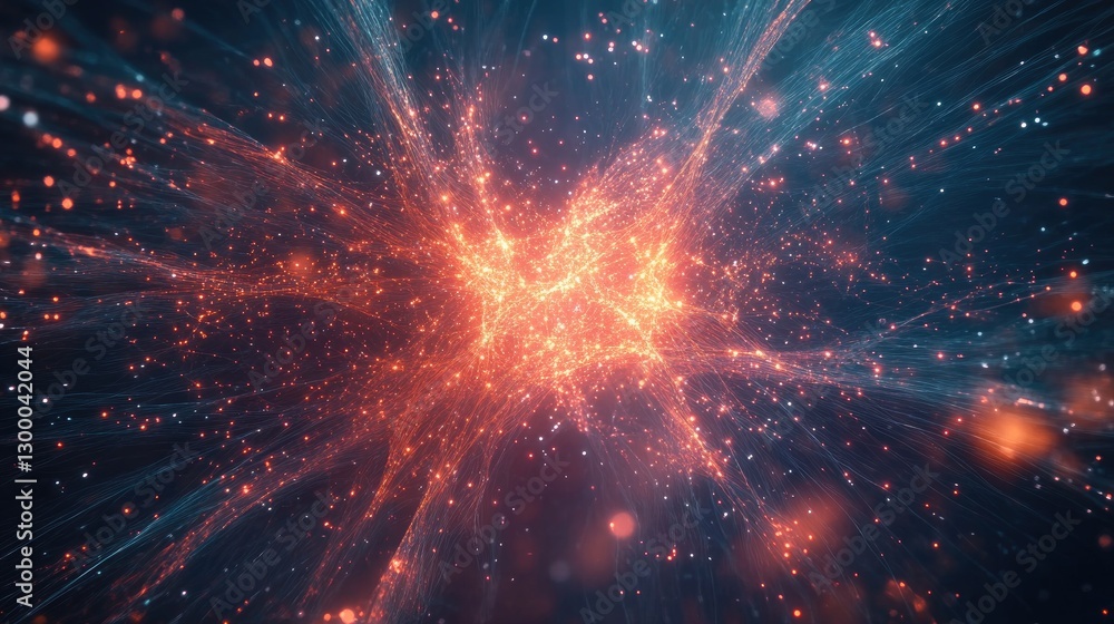 Poster abstract representation of ai neural networks, glowing nodes, and lines, with open space for brandin