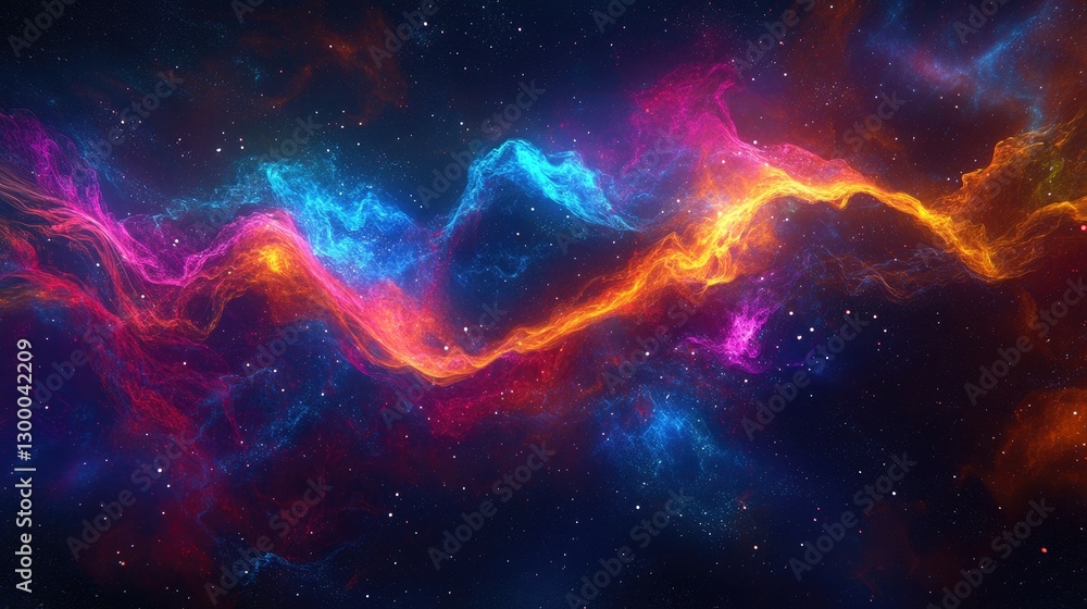 Poster an abstract digital concept of a glowing cloud with data flow, surrounded by space for promotional o