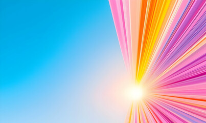 Obraz premium Vibrant Sunburst with Colorful Rays Against Bright Blue Sky