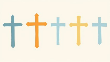 Colorful crosses in various shapes, representing baptism symbols.