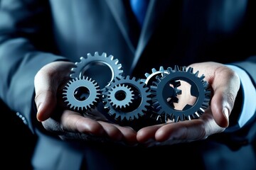 Gears symbolize the development of IT concepts in a dark environment.