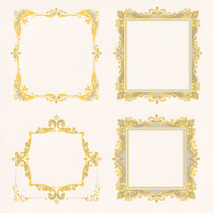 Gold floral ornament. Set of Decorative vintage frames and borders set