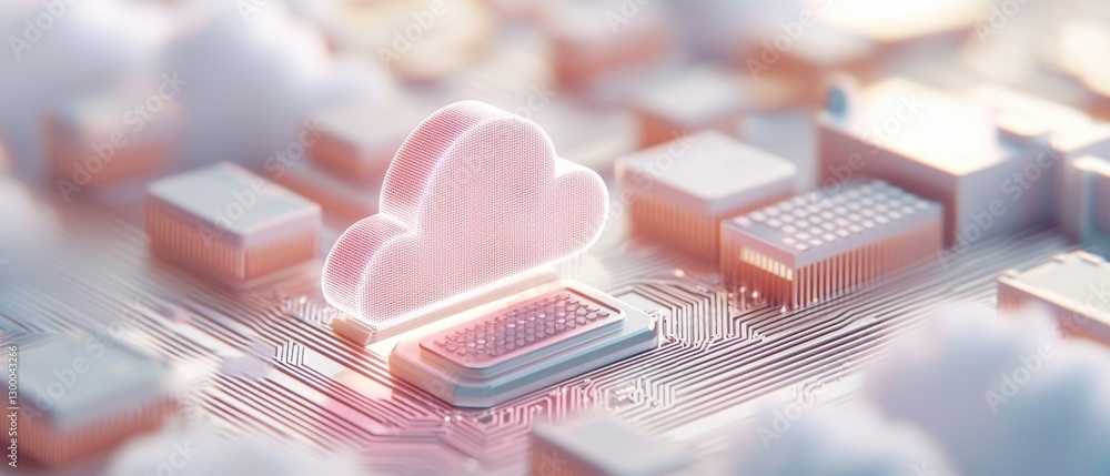 Poster a stylized cloud symbol over a circuit board, representing cloud computing and digital technology wi