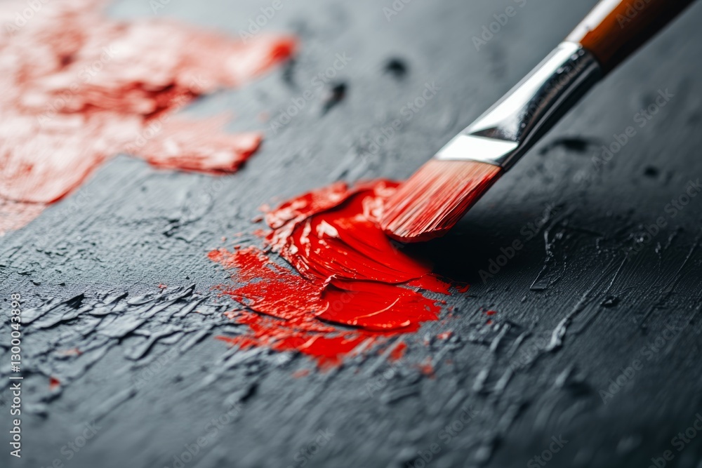 Poster close-up captures the process of spreading vibrant oil paint with a palette knife, showcasing textur