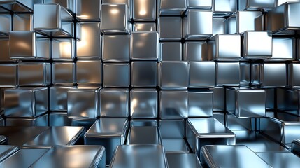 abstract design of metallic cubes, creating a modern and futuristic look. The cubes reflect light, producing dynamic patterns and textures