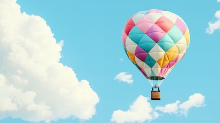 Fototapeta premium Colorful Hot Air Balloon Soaring Through a Pastel Sky
