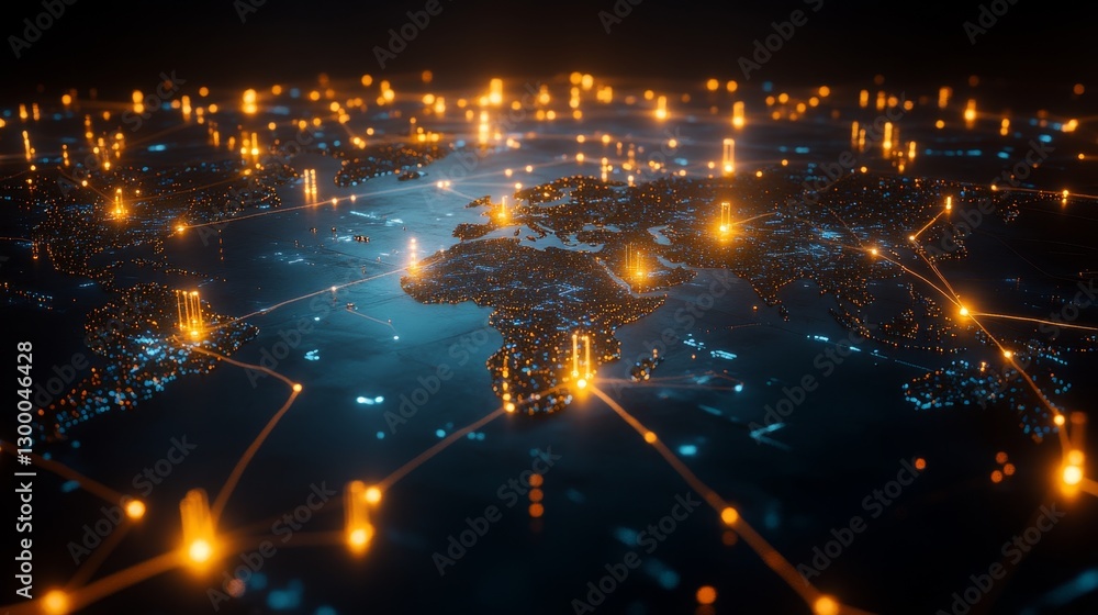 Poster connecting networks a world map of glowing lines global visual representation digital environment te