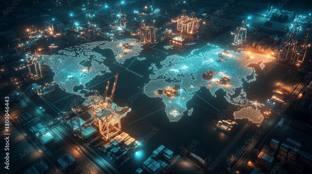 Aufkleber illuminated global connections world map interactive visualization digital environment aerial view p
