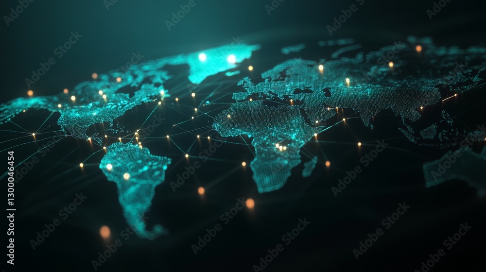 Poster connecting networks global map digital visualization technological environment aerial view glowing c