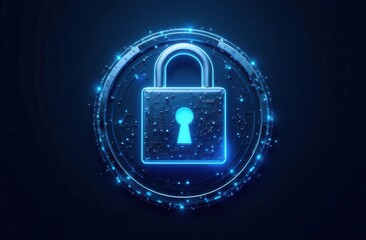 Glowing digital lock with circuitry on dark background