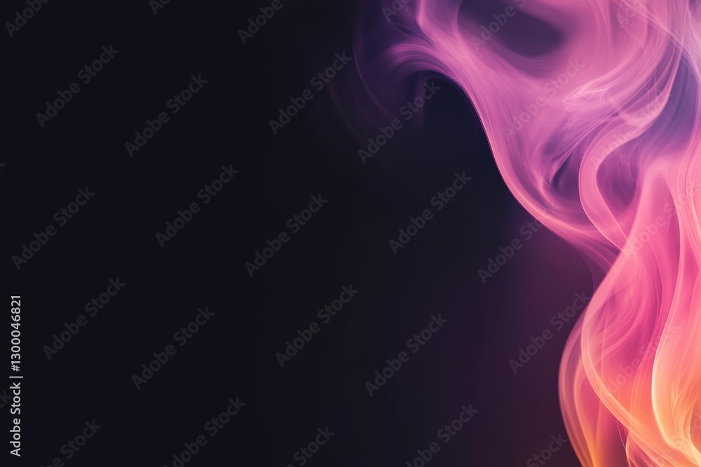 Aufkleber Close-up of vibrant smoke patterns dancing in the air, blending in striking colors against a dark backdrop, with ample space for additional text on the right