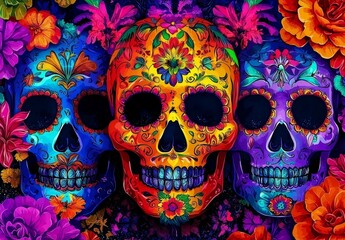 Vibrant Mexican-Inspired Skull Artwork