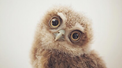Curious baby owl examining its soft feathers nest wildlife photography forest close-up inquisitive nature