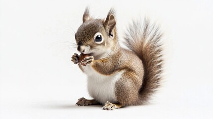 Fototapeta premium Baby squirrel nibbling on nut forest wildlife photography natural habitat close-up adorable moment