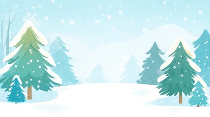 Fototapeta premium Snowy Winter Landscape With Pine Trees