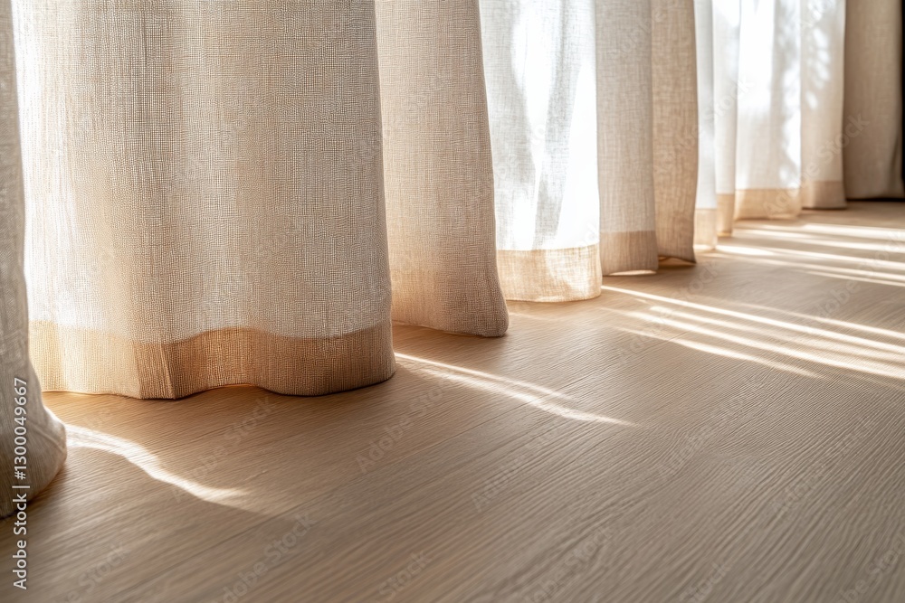 Aufkleber natural light streams through elegant linen curtains, casting soft shadows on the floor, creating a 