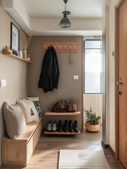 An entry way hallway featuring a neutral colored interior design