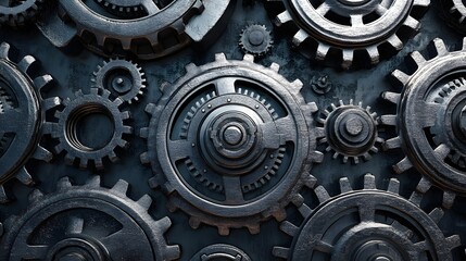 a close-up view of mechanical gears, symbolizing industry and technology