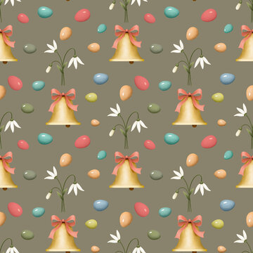 Easter seamless pattern background with spring easter elements. 