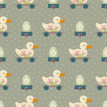Easter seamless pattern background with spring easter elements. 