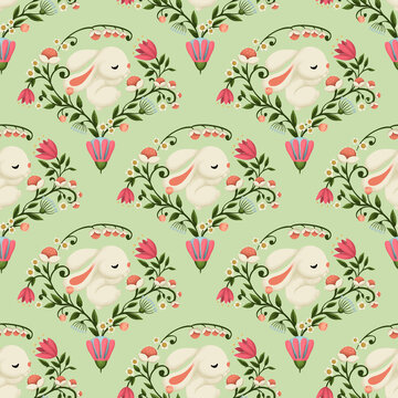 Easter seamless pattern background with spring easter elements. 