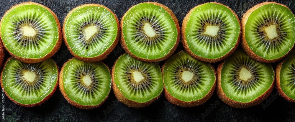 Poster fresh kiwi slices pattern on dark background