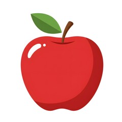 A Single Red Apple with Green Leaf Illustration  Crisp and Vibrant Fruit Graphic Design Element
