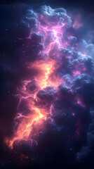 Colorful Glowing Space Clouds With Lightning