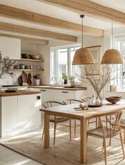 Fototapeta premium Rustic Kitchen Interior Showcasing Modern Minimalist Design Elements Beautifully