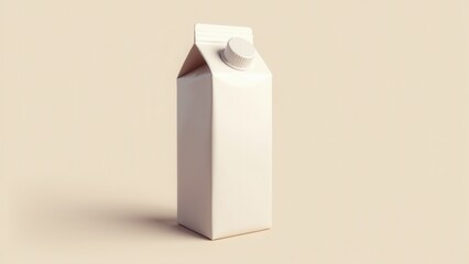 A plain white milk carton with a screw cap on a beige background.