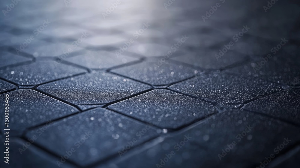 Poster Sharp geometric patterns create a striking composition on a dark surface, enhanced by light reflections that emphasize the sleek design's depth and dimension