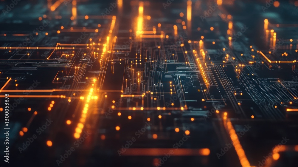 Poster abstract digital circuitry: glowing network pathways