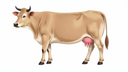 A detailed illustration of a cow showing various cow parts including the udder, horns, and tail.