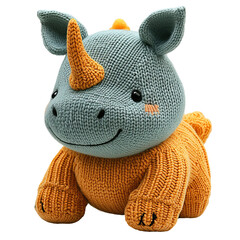 Adorable Knitted Rhino Toy with Unique Pattern on a Clean Transparent background for Creative Projects