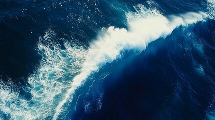 Naklejka premium Ocean Wave: Dramatic Aerial View of a Breaking Wave in Deep Blue