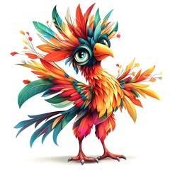 Obraz premium Feathered Fantasy: A vibrant, whimsical bird with a plumage bursting with color and intricate patterns, its eyes sparkling with life.