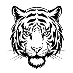 Fototapeta premium Majestic Tiger Head: A Striking Black and White Illustration of a Powerful Feline