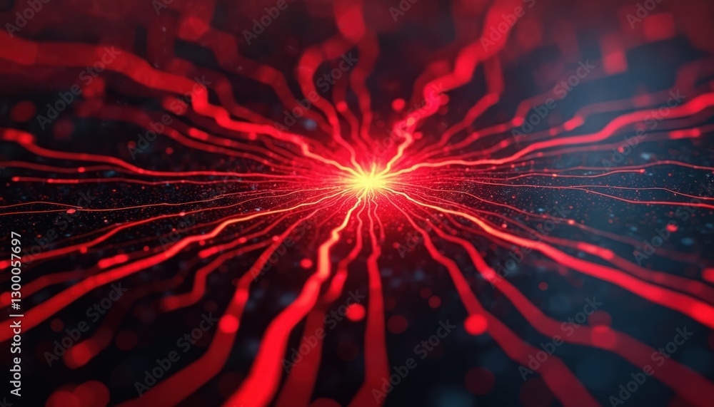 Poster digital data stream. red glowing lines symbolize cybersecurity breach, data leak risk in modern tech
